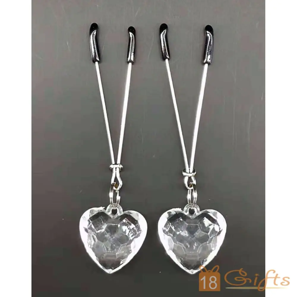 奴隷イカセ 透明心型鑽石乳首夾